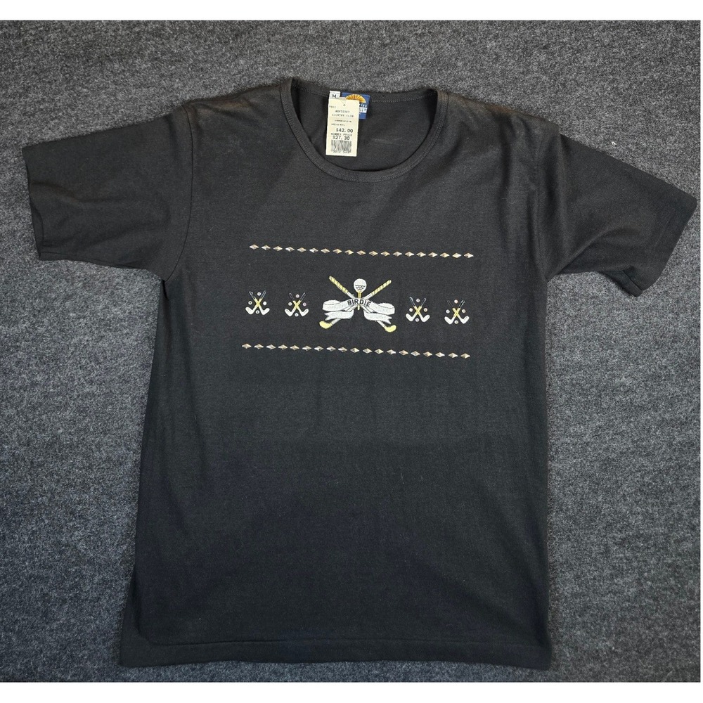 Vtg 80s Discoveries by Natalie Women's Black Golf Birdie Tee USA Made Size M